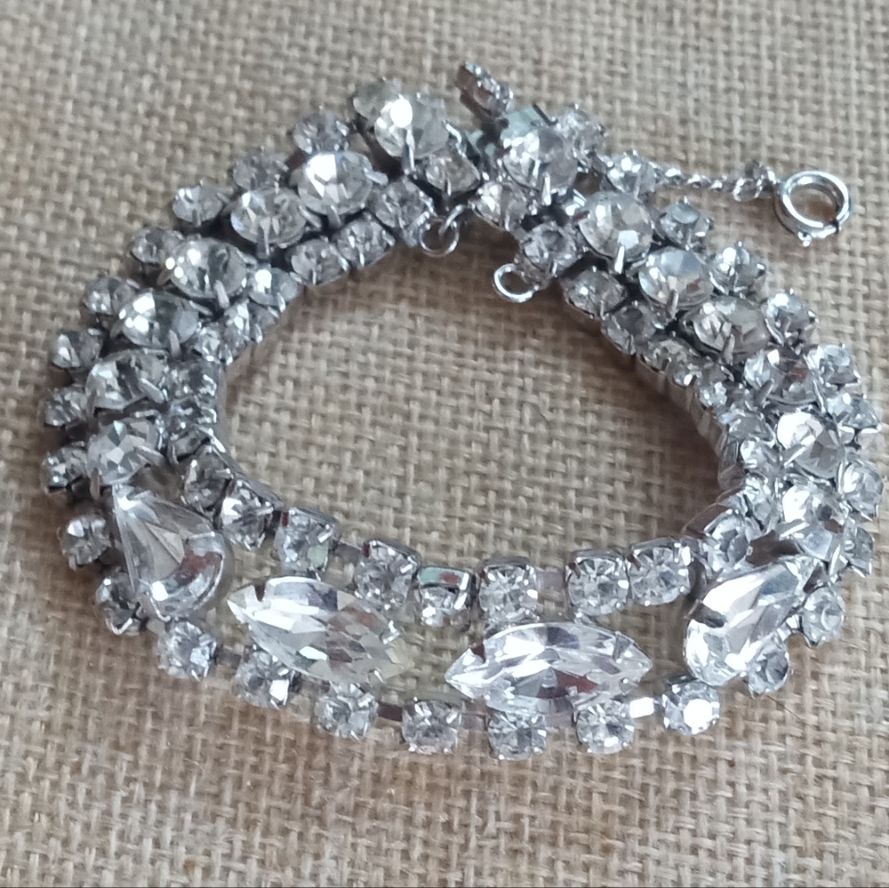 Eisenberg Ice Crystal Clear Rhinestones Signed Vintage Mid Century Bracelet